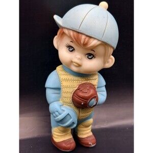Vtg Baseball Catcher Rubber Boy 1971 IWAI Industrial CO Ltd Squeaky Toy